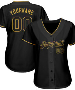 Custom Black Black-Old Gold Authentic Baseball Jersey Suit for daily life, Fabric: 95% polyester and 5% spandex, Regular fit, Stitch Color: automatically matched based on patterns