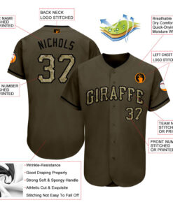 Custom Olive Camo-Black Authentic Salute To Service Baseball Jersey Suit for daily life, Fabric: 95% polyester and 5% spandex, Regular fit, Stitch Color: automatically matched based on patterns